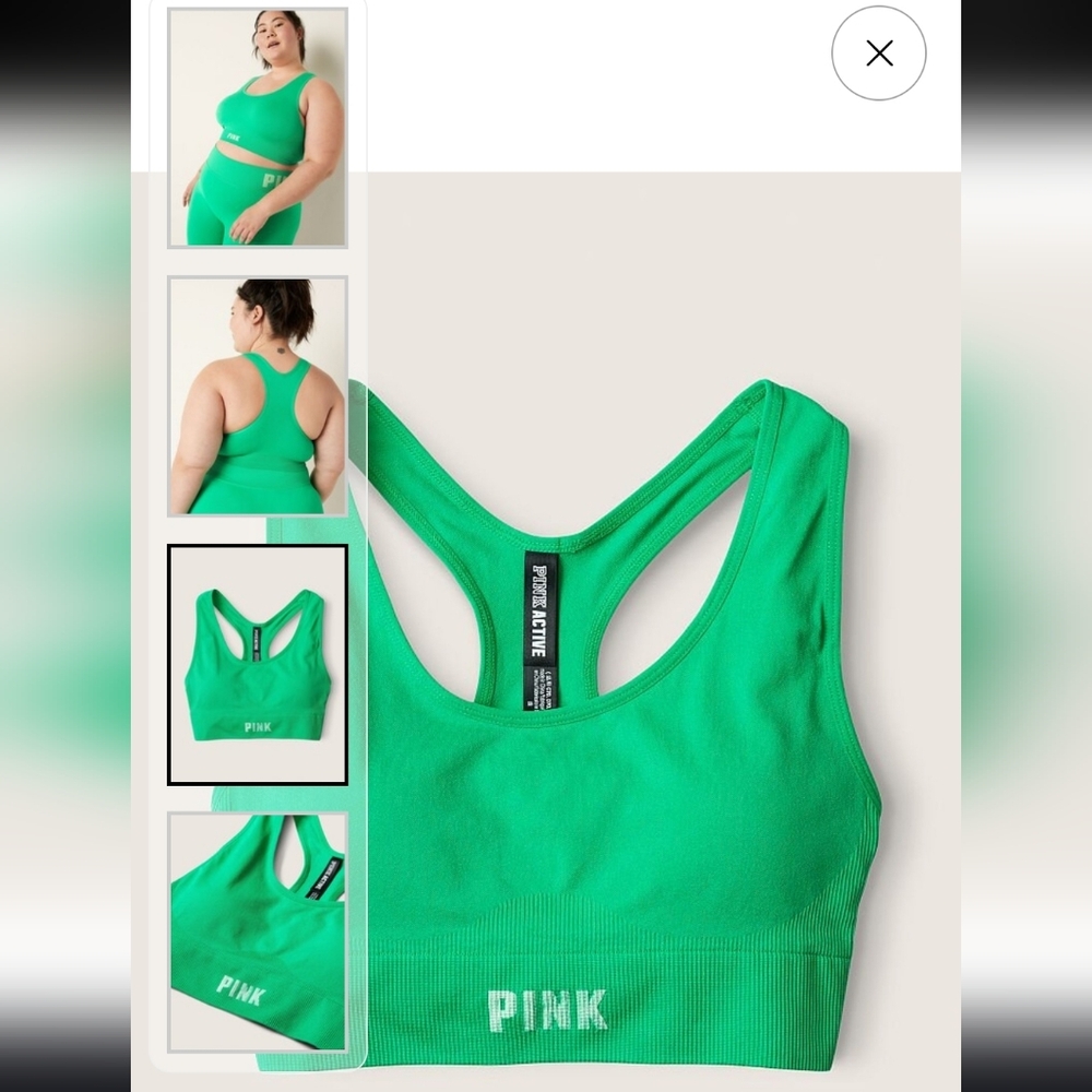 PINK Seamless Electric Green Lightly Lined Low Impact Racerback Sports Bra XS
